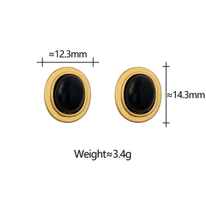 Detailed size chart for oval cat-eye earrings showing 12.3mm width and 14.3mm height