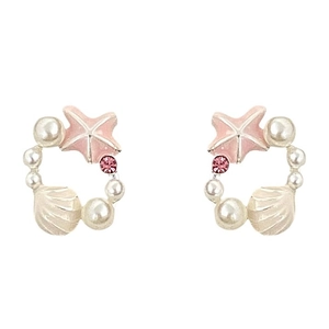Orecchini a stella marina con smalto rosa, conchiglie e perle per donne
