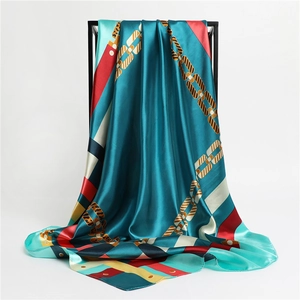Foulard Carré Élégant En Satin Pour Femmes Imprimé Chaîne Géométrique Coloré Foulard Effet Satin Châle De Mode
