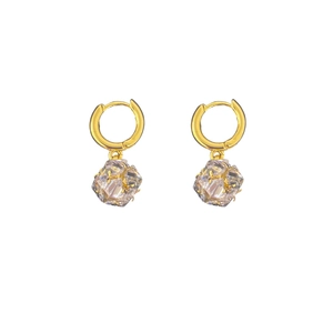 Elegant gold hoop earrings with sparkling clear cubic zirconia crystal pendants for women