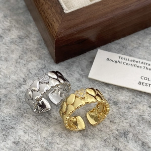 Dual row heart-shaped adjustable rings in gold and silver finish with zircon stones