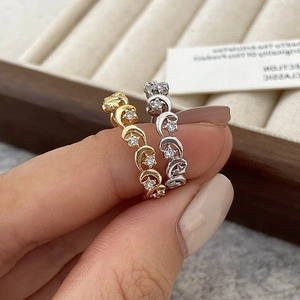 Bague Étoile Lune Ajustable Cuivre Zircone Incrusté Creux Plaqué Or Argent Bijoux Fantaisie Femme