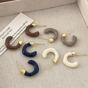 Orecchini A Cerchio A Forma Di C In Rame Placcato Oro Smalto Goccia D'Olio French Retro Minimalista Gioielli Per Donne