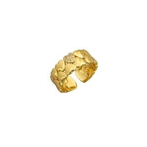 Adjustable gold double heart ring featuring sparkling zircon stones in a sweet design