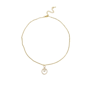 Elegante goldene Perlenkette mit zirkonia-besetztem Kreisanhänger und verstellbarer Kette