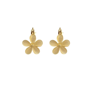 Elegant gold flower hoop earrings with yellow cat eye stone petals for a soft feminine look