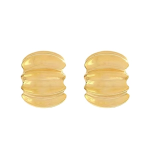 Elegant gold wavy oval hoop earrings with a textured triple-layer shell design for women