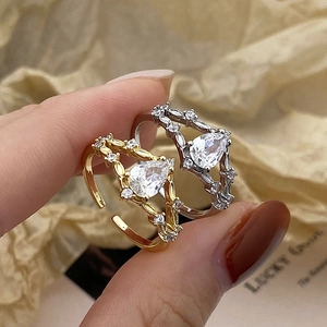 Exquisite flower fairy open adjustable rings in gold and silver with zircon stones
