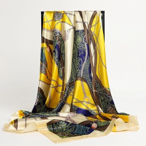 Foulard Carré En Satin Pour Femme Imprimé Paisley Chaîne Rétro Sensation Satin Bandeau Châle Élégant Accessoire Mode
