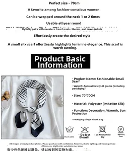 70x70cm fashion square scarf featuring black and white geometric lines in faux silk polyester