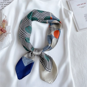 Imitation Satin Square Scarf Paisley Houndstooth Polka Dot Print Retro Fashion Neck Kerchief For Women