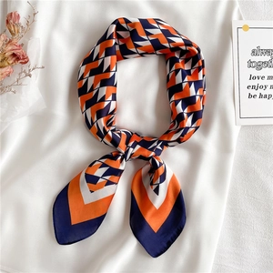 Square Scarf Geometric Triangle Print Satin Polyester Lightweight Neck Kerchief Office Professional Headband Accessory