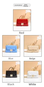 Quilted women's crossbody bags color display in red blue apricot black and white