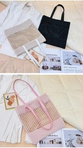 Detailed crochet hollow mesh pattern in pink, beige, and black with slim leather straps