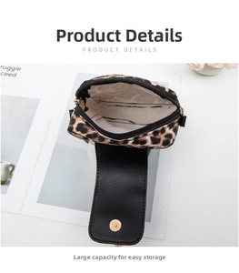 Detail view showing large internal storage space and magnetic closure of leopard crossbody bag