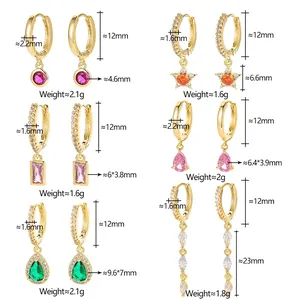Detailed size chart with dimensions and weights for diverse zircon hoop earrings