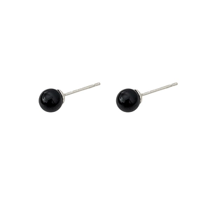 Elegant round black pearl stud earrings with polished metallic posts for women