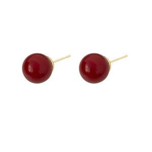 Elegantes pendientes de botón redondos de color rojo oscuro con acabado pulido y pins