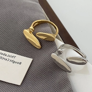 Minimalist gold and silver plated adjustable open rings with polished oval end design