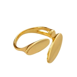 Minimalist gold plated open ring featuring dual smooth oval shapes with modern artistic design