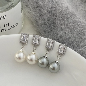 Drop Earrings Rectangular Zircon Geometric Pendant Simulated Artificial Pearl Elegant Luxury Fashion Jewelry For Women