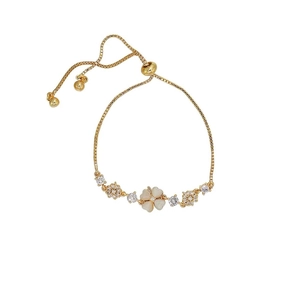 Elegant gold flower bracelet with cat eye petals and sparkling zircon stones for women