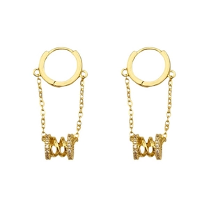 Elegant gold-plated hoop earrings featuring triple-layered spiral zircon pendants