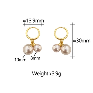 Detailed dimensions of gold pearl earrings with 8mm and 10mm bead sizes and 30mm length