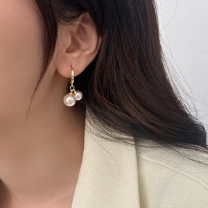 Elegant Shell Artificial Pearl Dangle Earrings Brass Geometric Round Buckle Minimalist Korean Style Women Fashion Jewelry