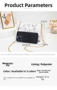 Dimensions du sac bandoulière blanc en similicuir avec broderie florale et chaîne