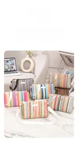 Détail du sac bandoulière tissé à rayures verticales colorées avec sangle ajustable