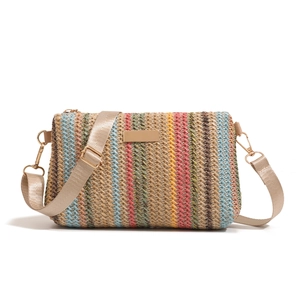 Sac bandoulière tissé multicolore avec boucles dorées et sangle ajustable