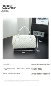 Detailed size specifications of the printed boston bag with butterfly hardware