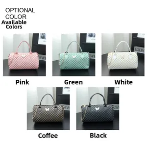 Selection of butterfly print Boston bags in pink, green, white, brown and black colors