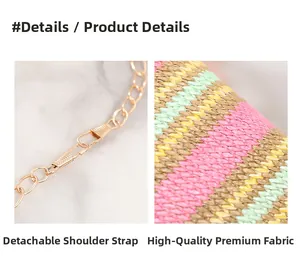Detail of colorful woven texture and gold chain strap of the rainbow crossbody bag