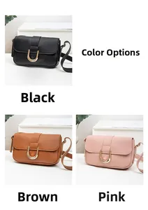 Comparativa de bolsos bandolera en negro, marrón y rosa con hebillas de herradura doradas