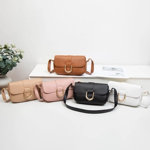 Women Fashion PU Leather Small Shoulder Bag With Gold U-Buckle Minimalist Underarm Crossbody Handbag For Daily Travel Ladies