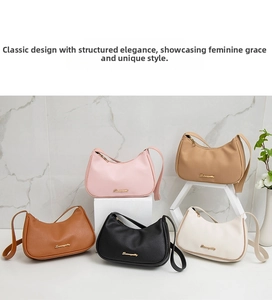 Litchi texture leather underarm bags in five colors with elegant gold metal logo