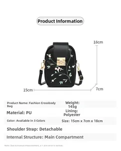 Spécifications de taille et de poids pour le sac bandoulière en PU brodé de fleurs