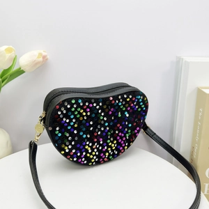 Damen Herzform Umhängetasche Bunte Pailletten PU Leder Schultertasche Modische Trendy Handtasche Für Party Und Alltag