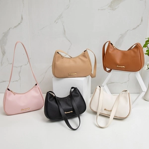 Lychee pattern faux leather underarm bags in five colors with gold logo and shoulder strap