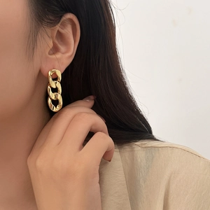 Link Chain Drop Earrings Gold Plated Brass Minimalist Geometric Jewelry Women Fashion Industrial Style Novelty