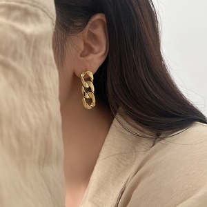 Elegant gold metal chain drop earrings in a minimalist three-link design for women
