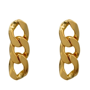 Polished gold curb chain hoop earrings featuring a minimalist three-link industrial design