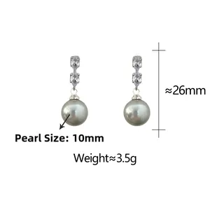 Détails des boucles d'oreilles perles grises 10mm avec zircons et dimensions