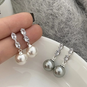 Boucles Oreilles Pendantes Künstliche Perle Zircon Marquise Avec Tige En Argent Sterling 925 Bijoux Cuivre Élégants Femmes