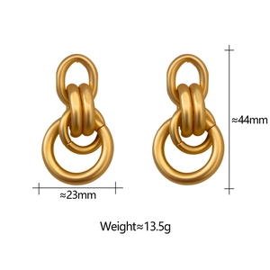 Detail showing dimensions of matte gold layered hoop earrings with 44mm length and 23mm width