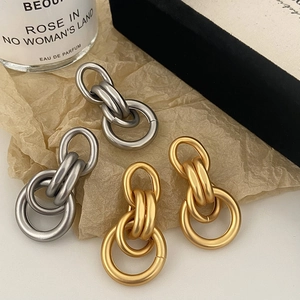 Matte finish geometric hoop tassel earrings in gold and silver stainless steel