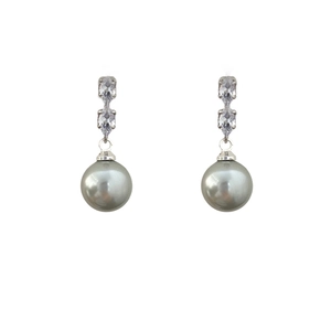 Boucles d'oreilles pendantes en perles grises et zircons scintillants, style français