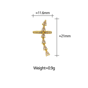 Detail showing cross-shaped zircon earring dimensions 21mm by 11.6mm with weight specs